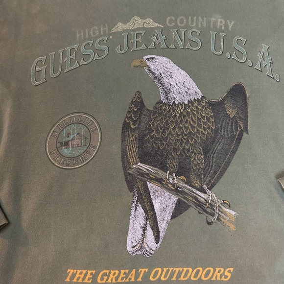 1990s Guess Georges Marciana Eagle Print T Shirt USA Made / Women’s XL * - Picture 2 of 4